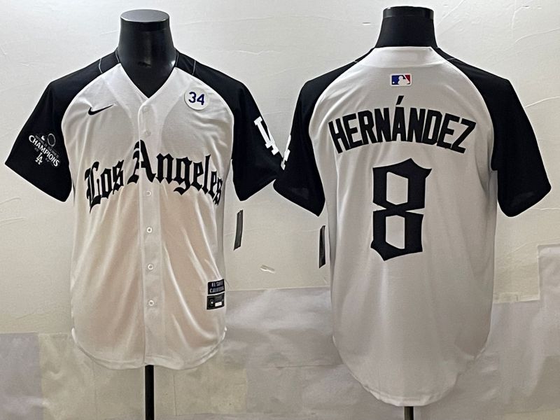 Men 2025 Los Angeles Dodgers #8 Hernandez White black Five generations Joint Name Nike MLB Jersey style 52612->los angeles dodgers->MLB Jersey